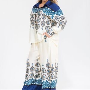 Elegant Blue and Cream Geometric Jumpsuit